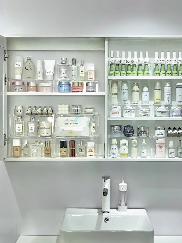 Mirror Cabinet Cosmetics Storage Shelf Holder Bathroom Partition Acrylic Skin Care Product Storage Rack Makeup Organizer