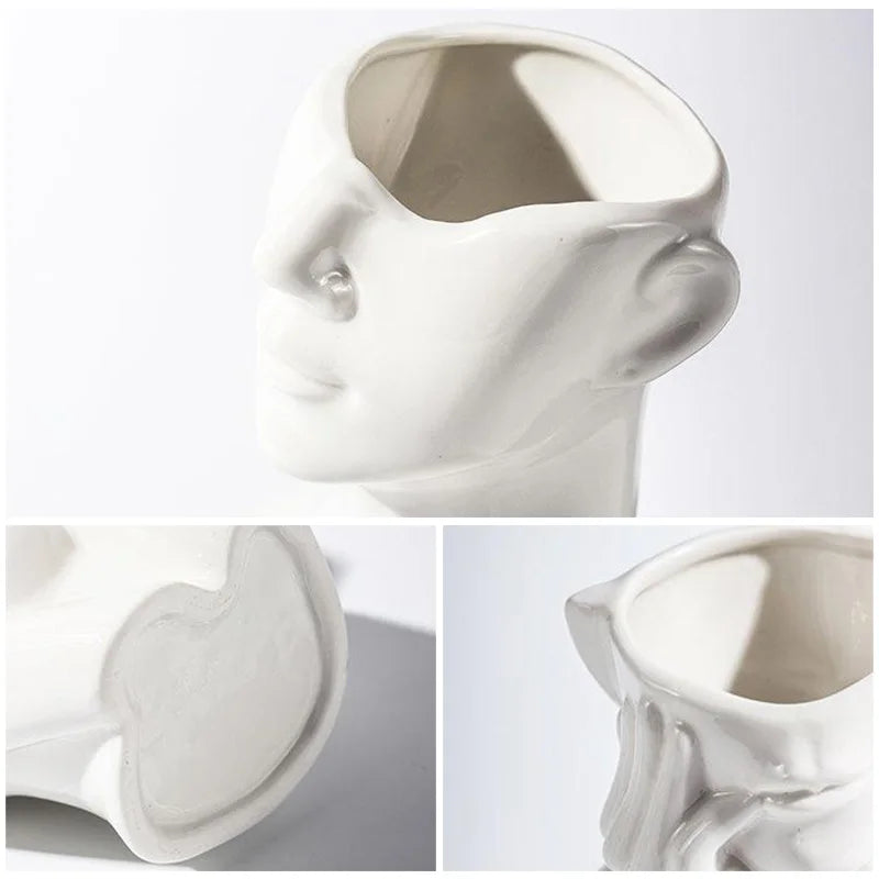 Modern Simple Ceramic Human Face Flower Vase Human Head Plant Flower Pot Nordic Art Flower Creative Vase Home Living Room Decor