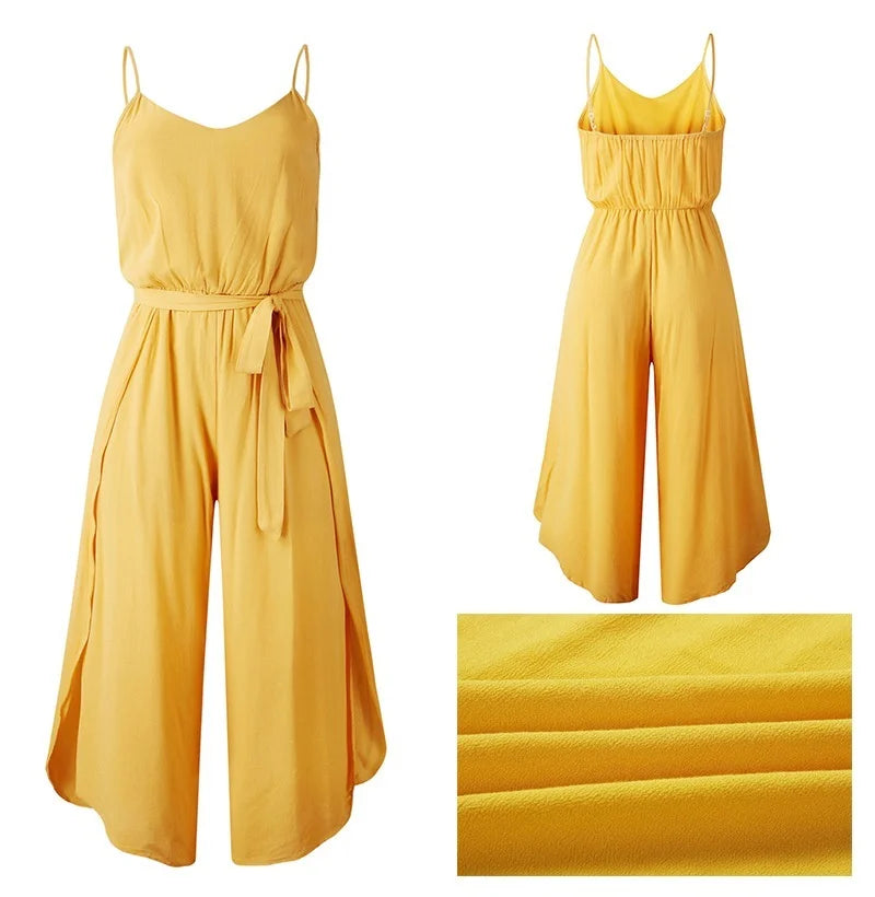 Summer Sexy Backless Wide Leg Jumpsuit Women Bandage Side Split Hem Rompers Women's Clothing 2023 Combinaison Femme Overalls