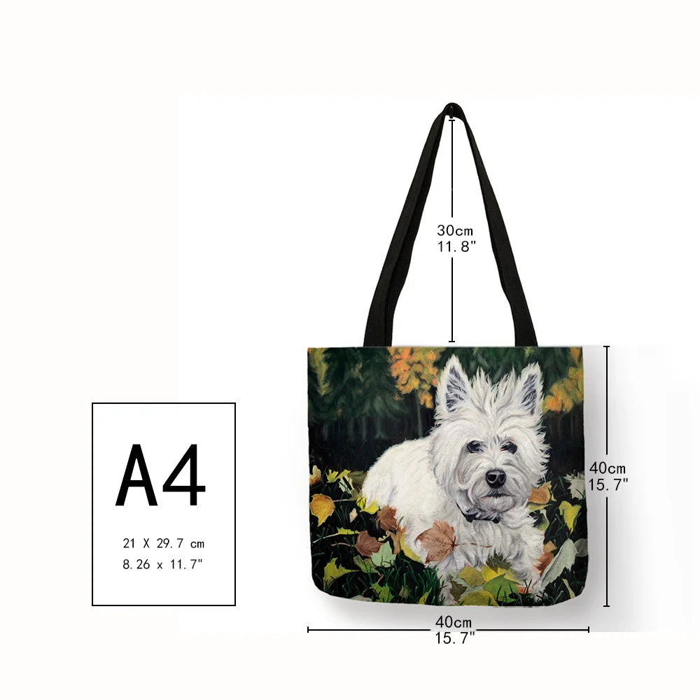 Unique Design Westie Dog Painting Handbag for Women Shopping Travel Bags Large Capacity Eco Linen Tote Bag Dropshipping