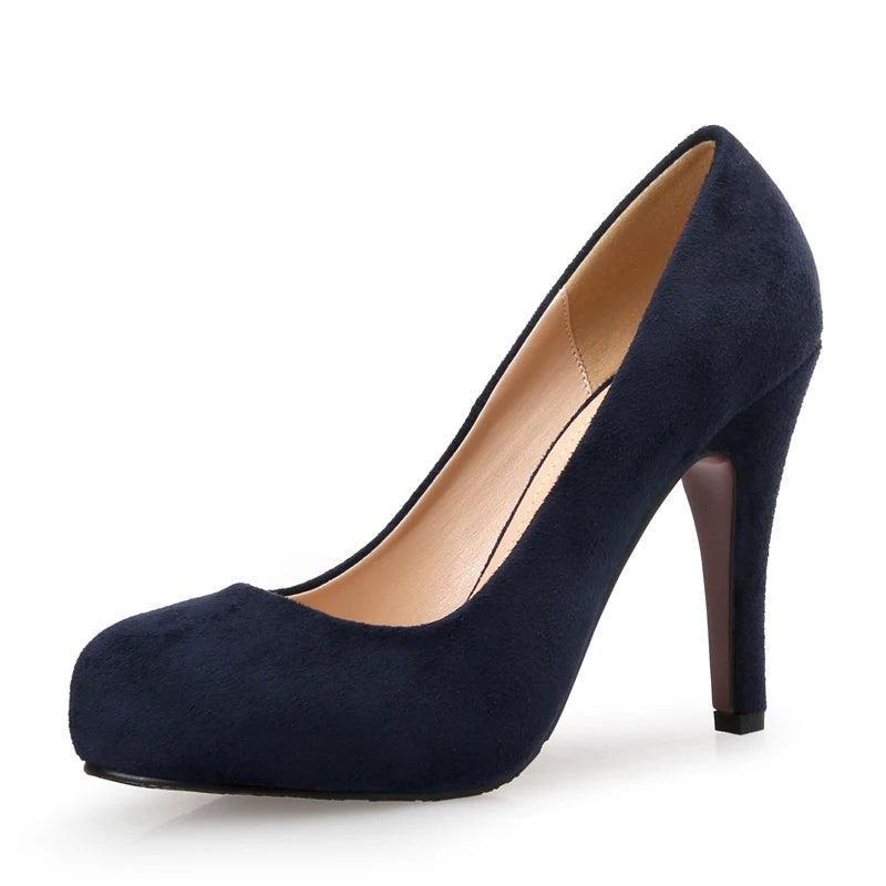 BaoYaFang Flock Ladies shoes High heels fashion Pumps women office shoes Red sole Thin heel Pumps Round Toe Wedding shoes