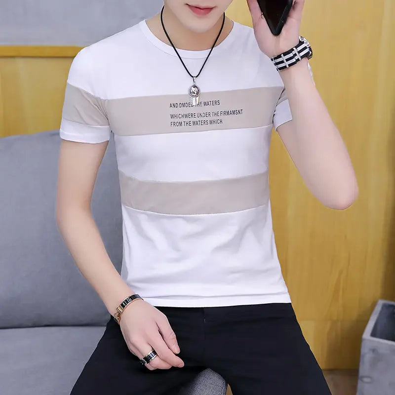 Summer Mens T Shirt New Fashion Striped T Shirt Men Clothing Trend Slim Fit Short Sleeve Casual Mens Top Tee Shirt 3XL XXXL