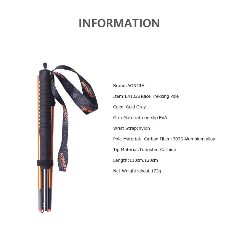 AONIJIE Z-Pole Folding Ultralight Quick Lock Trekking Poles Hiking Pole Race Running Walking Stick Carbon Fiber