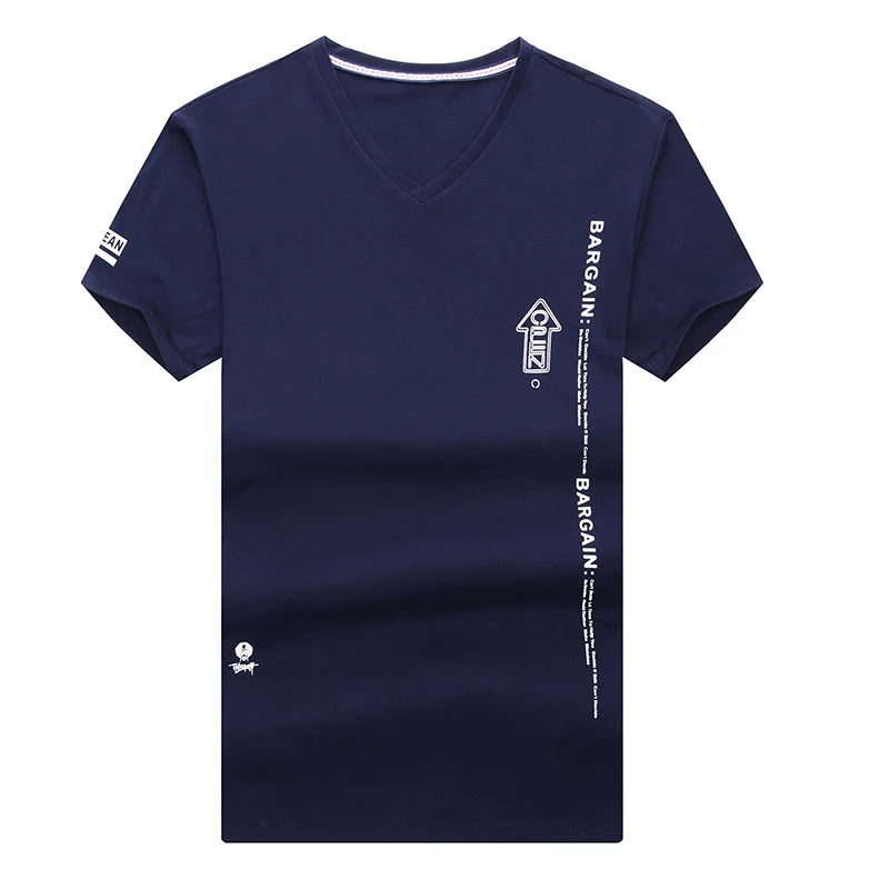 2023 New Fashion Brand T Shirts Mens V Neck Pattern Summer Tops Street Style Trends Cotton Short Sleeve Tshirts Men Clothing