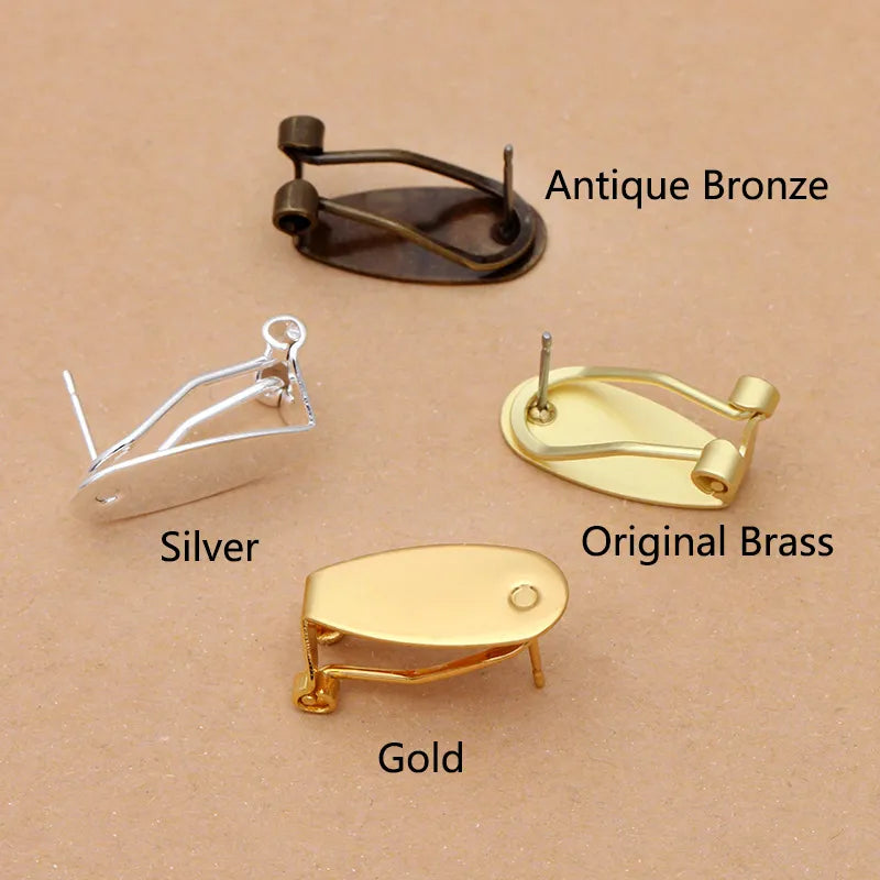 10pcs 9x20mm Brass Clip-on Earrings Cabochon Cameo Setting Blank Earring Fixtures Accessories For Findings Components DIY