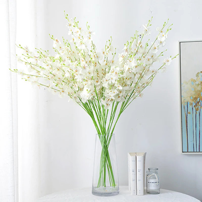 5 Fork Artificial Flowers Yellow Dancing Orchid Vases for Wedding Home Decoration Phalaenopsis Bouquet Silk Christmas