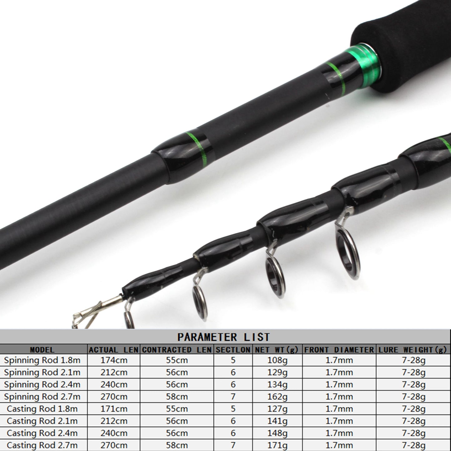 lowest price1.8m 2.1m 2.4m 2.7m Portable Telescopic Fishing Rod carbon rod M power Spinning Casting Rod Pole Fishing Tackle