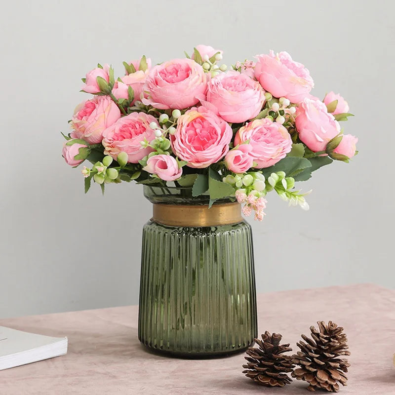 Artificial Silk Flowers Beautiful Rose Peony Small White Bouquet Vases for Home Party Winter Wedding Decoration Diy Plants Wall