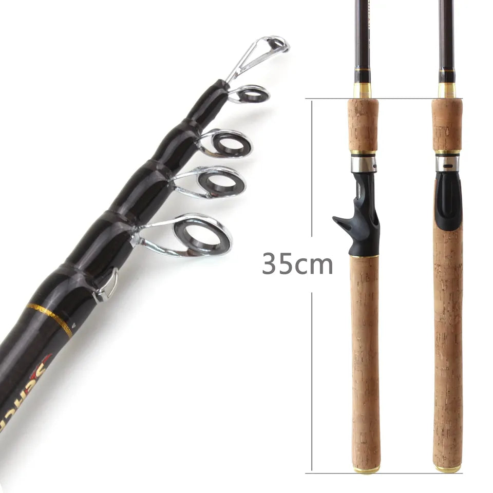 Promotion! 1.8m 2.1m 2.4m 2.7m Spinning Fishing Rod M power Hard Telescopic Carbon Fiber Travel pole wooden handle