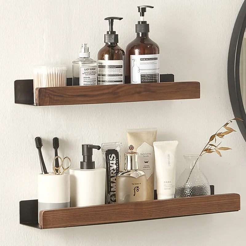 Bathroom Rack Wall-mounted Shower Room Toilet Nordic style Shelf Cosmetic Storage kitchen Multi-purpose Shelf Solid Wood