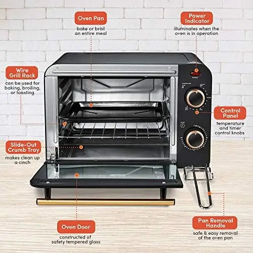 ETO1200B Vintage Diner 50\u2019s Retro Countertop Toaster Oven, 1300W, Bake, Broil, Toast, with Temperature & Adjustable 60 Dtf