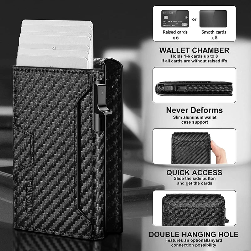 Men-Slim Minimalist Smart Wallet RFID Blocking Pop Up Wallet Credit Card Holder Bifold Carbon Fiber Wallet