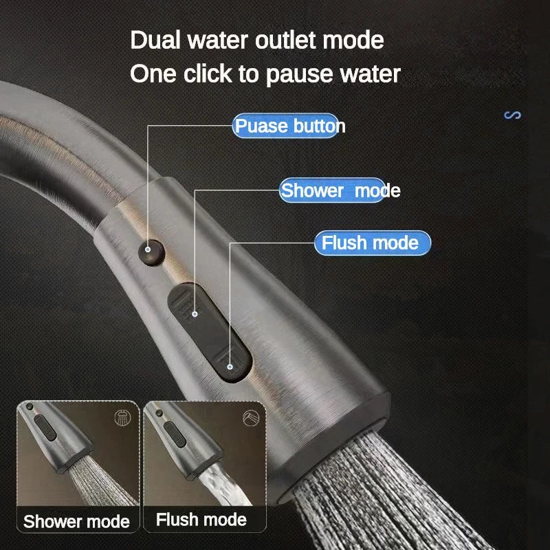 2-Mode Handle Pull 360° Rotating Splash Proof Sink Taps Cold Stainless Steel Kitchen Faucets and Hot Mixer One-click Water Sto