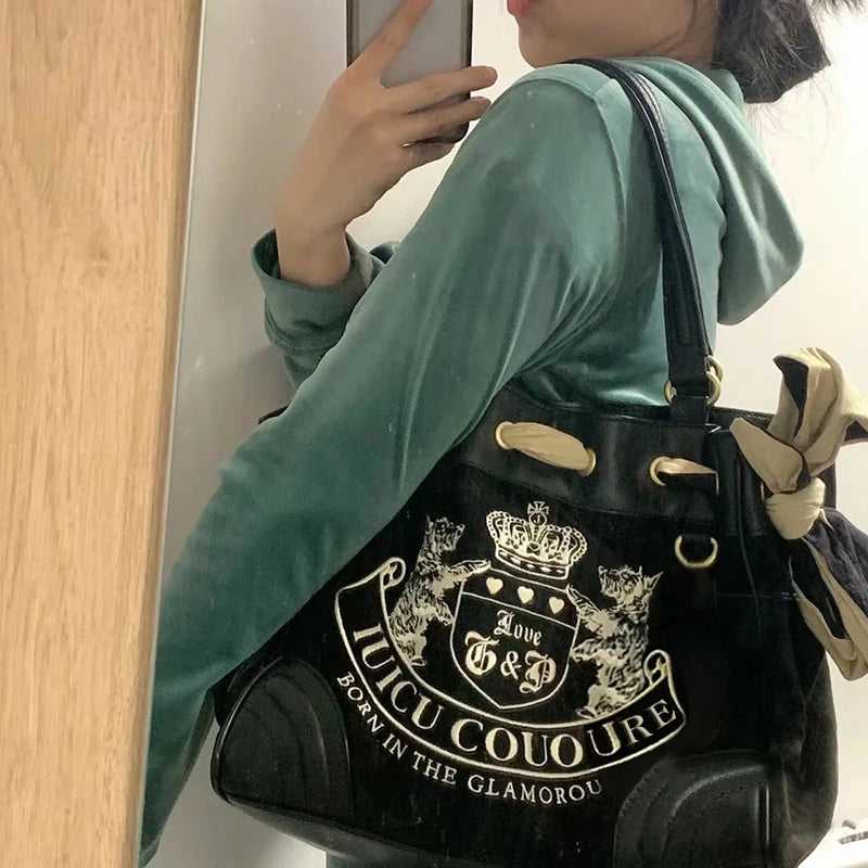 Velvet Embroidery Shoulder Bag Woman New In Vintage Chic Designer Handbag Exquisite Casual High Quality High Capacity Tote Bag