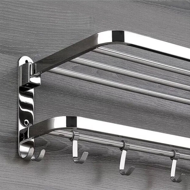 Folding Movable Bath Towel Shelf Stainless Steel Polished Bathroom Rack Holder Storage Hook Accessories WF