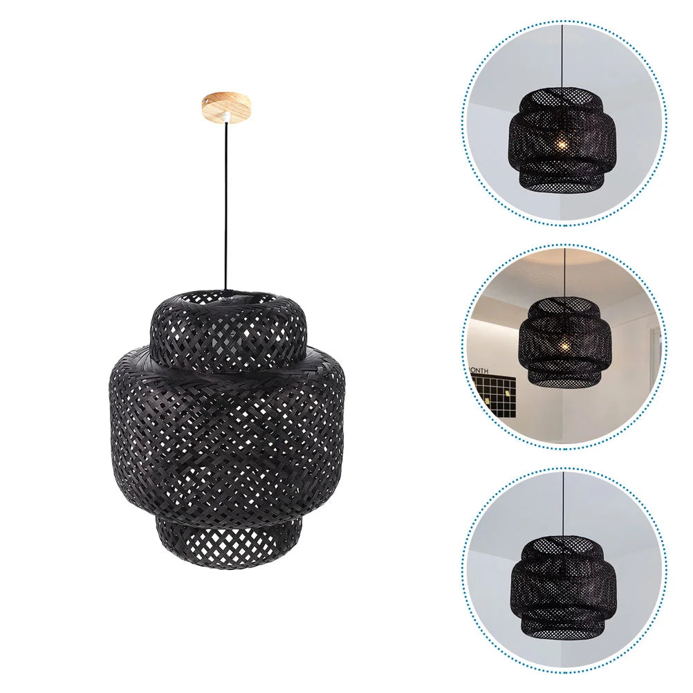 Modern Hand Woven Bamboo Chandelier Lampshade Celing Light Cover Pendant Dining Rroom Light Fixture Without Bulb