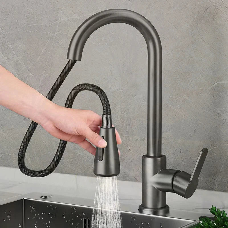 2-Mode Handle Pull 360° Rotating Splash Proof Sink Taps Cold Stainless Steel Kitchen Faucets and Hot Mixer One-click Water Sto