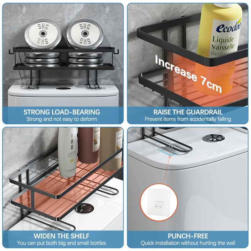 Toilet Shelf Storage Rack,Over The Toilet Storage Shelf Punch-free Kitchen Storage Rack Toilet Paper Organizer Shelves Bathroom