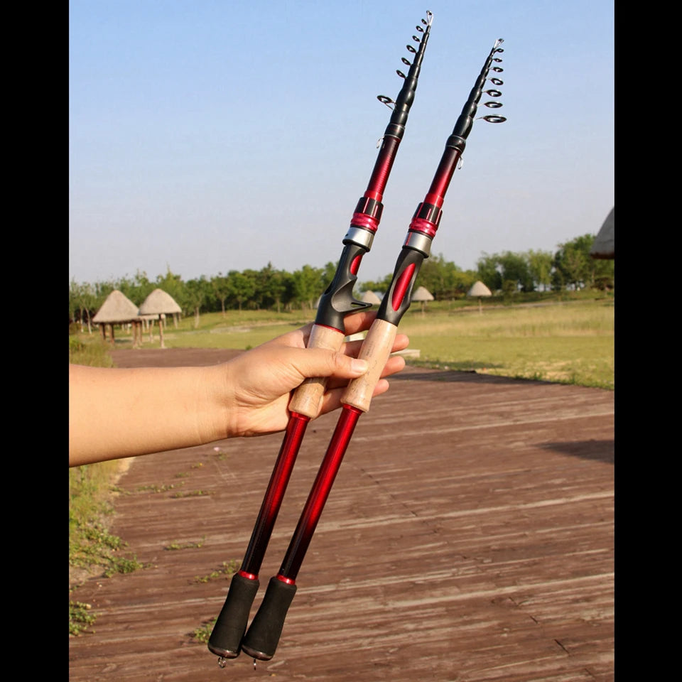High Quality Carbon Spinning Casting Rod Travel lure Trout telescopic fishing rod Lure Weight 5-35g carp wooden handle pole