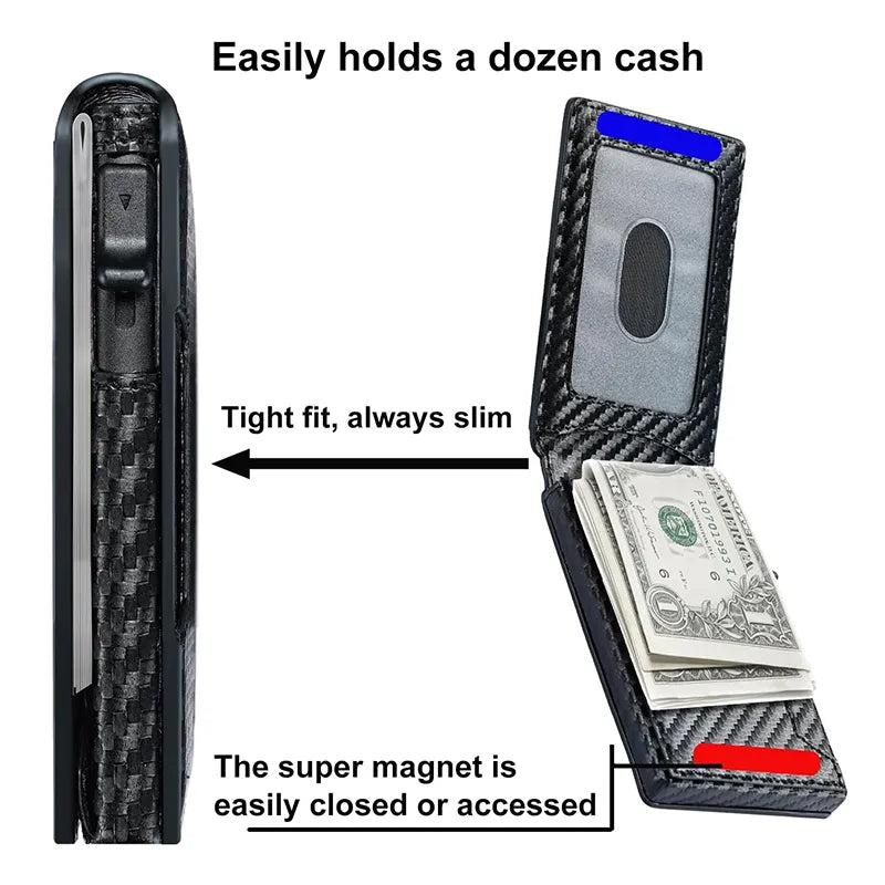 Men-Slim Minimalist Smart Wallet RFID Blocking Pop Up Wallet Credit Card Holder Bifold Carbon Fiber Wallet