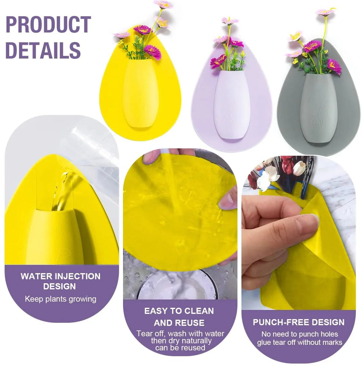 Silicone Flower Vase Self Adhesion Hydroponics Planter Sticker Wall for Glass, Wall, Window, Party,Wedding,Festival,Home