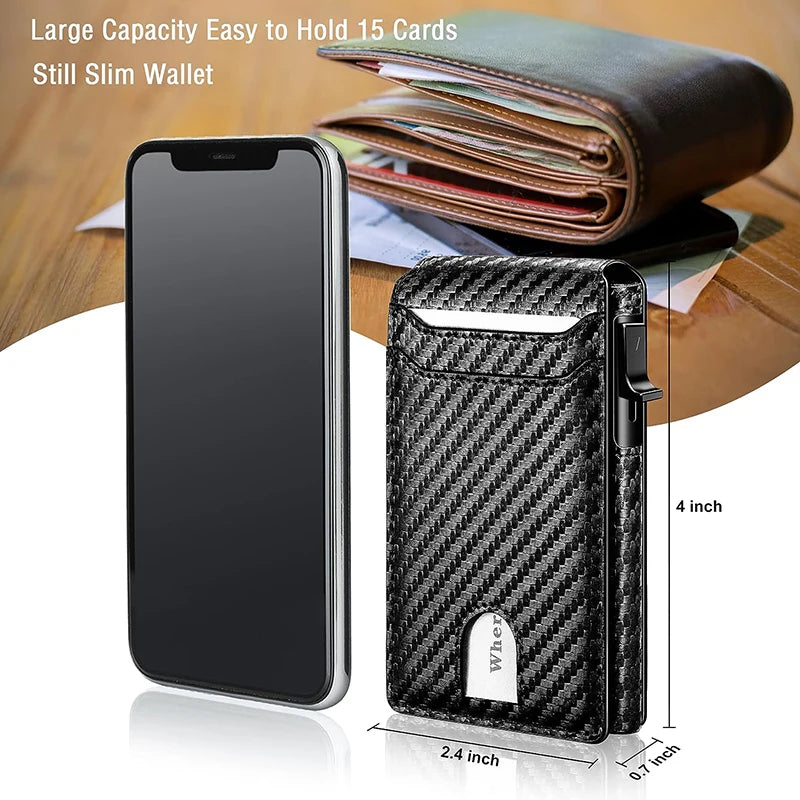 Men-Slim Minimalist Smart Wallet RFID Blocking Pop Up Wallet Credit Card Holder Bifold Carbon Fiber Wallet