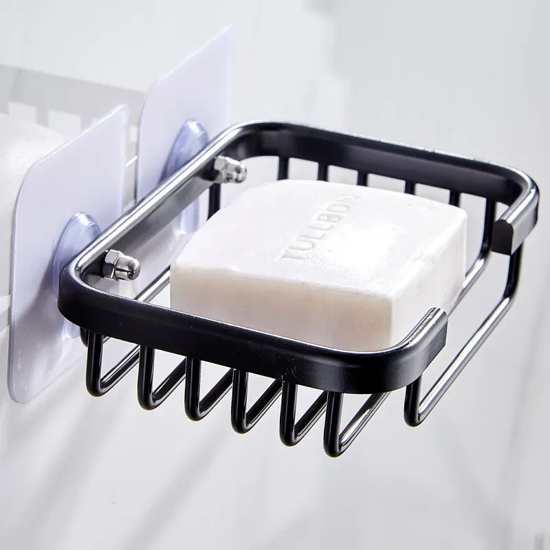 Bathroom Soap Storage Rack Basket Rack Kitchen Sponge Storage Shelf Wall Soap Dish Holder Aluminum Self-adhesive Soap Box