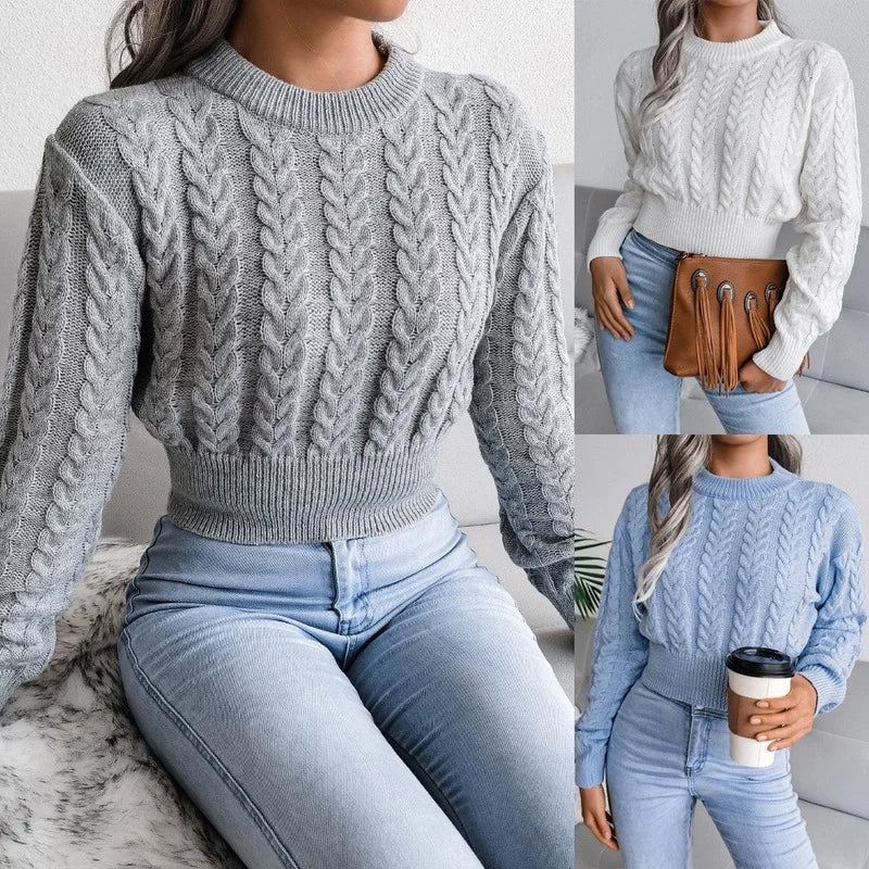 Autumn twist knit Sweater women pullovers winter new waist knitted Short long sleeve sweater women's clothing 2022 jumpers tops