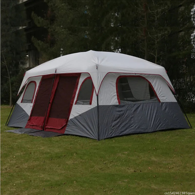 6-12Persons 2Rooms Large Space Tent Glamping Tourist Outdoor Camping Family Travel Anti-storm Suncreen Luxury UV 50+ Beach Play