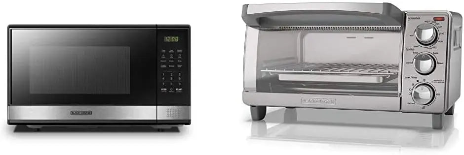 Digital Microwave Oven with Turntable Push-Button Door, 1000W,1.1cu.ft, Stainless Steel & 4-Slice Toaster Oven with Natural Hom