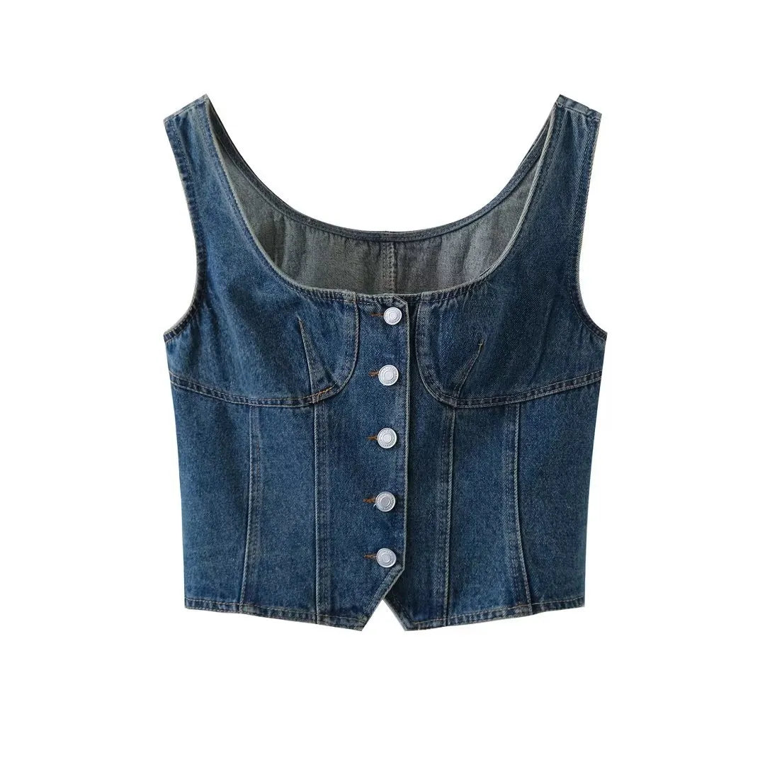 2023 Summer New Women's Vintage Denim Tank Top korean fashion clothing tops women crop cute tops