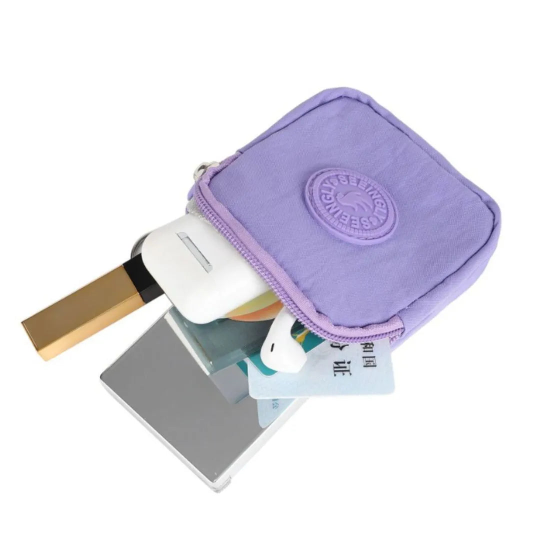 Multi-functional Mini Double-layer Solid-color Coin Purse with Zipper Fashion Bank ID Credit Card Keys Earphone Storage Wallet