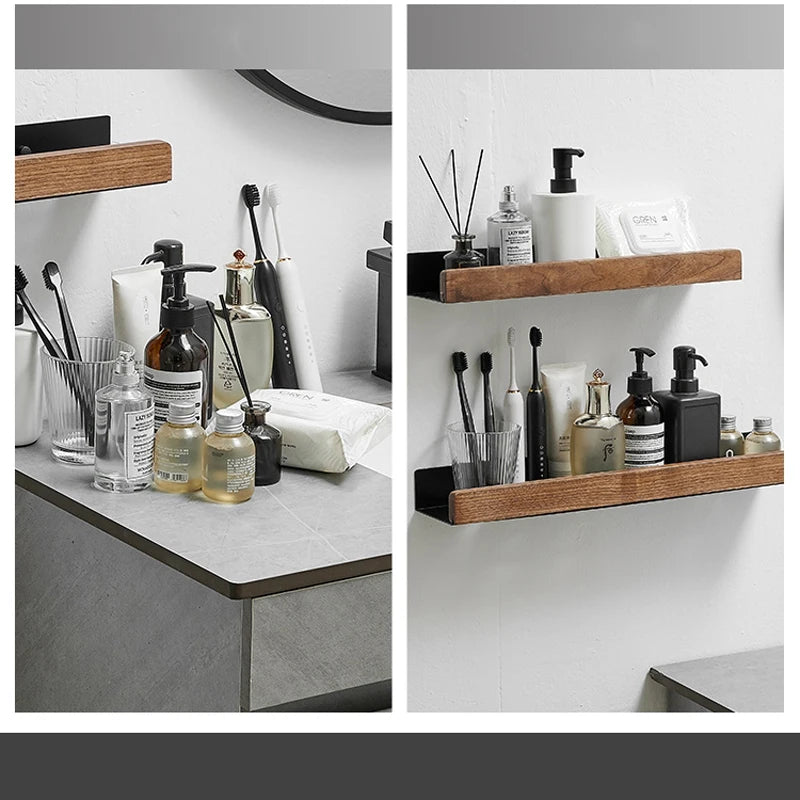 Bathroom Rack Wall-mounted Shower Room Toilet Nordic style Shelf Cosmetic Storage kitchen Multi-purpose Shelf Solid Wood