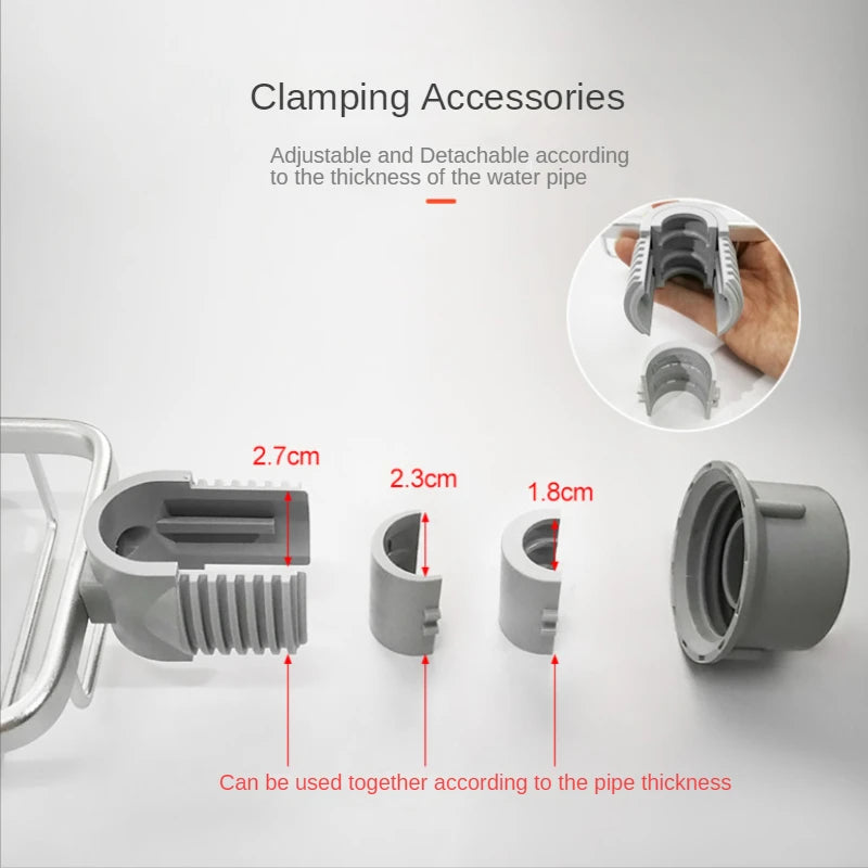 Water Pipe Clamping Aluminum Basket Shelf Bathroom Organizer for Shampoo Soap Shower Drain Holder Bathroom Rack with Hooks