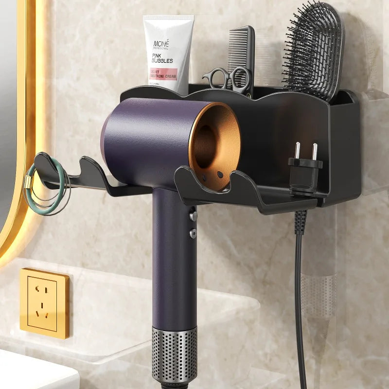 Wall Mounted Hair Holder For Hair Dryer Stand Bathroom Shelf Shaver Straightener Storage Rack Bathroom Organizer