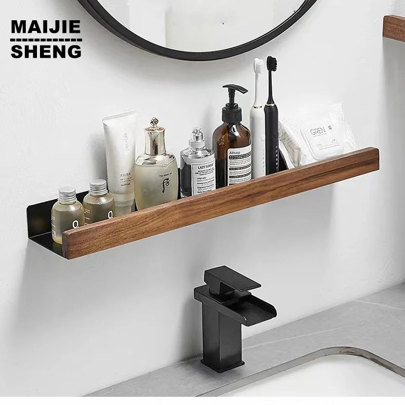 Bathroom Rack Wall-mounted Shower Room Toilet Nordic style Shelf Cosmetic Storage kitchen Multi-purpose Shelf Solid Wood