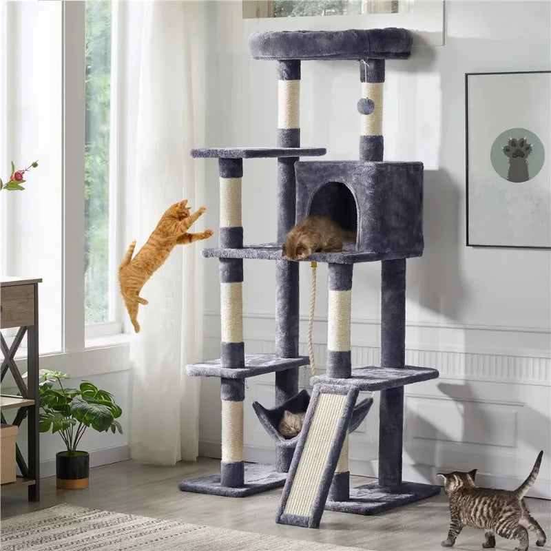 63" H Cat Tree Tower with Hammock and Scratching Posts, cat tower cat tree tower