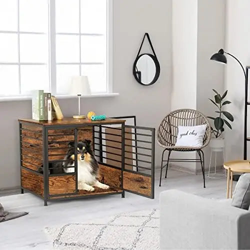 Crate Furniture, Wooden Heavy Duty Dog Cage Side End Table,Indoor Dog Kennel,Decorative Style Steel Tube Structure Pet Crate Ho