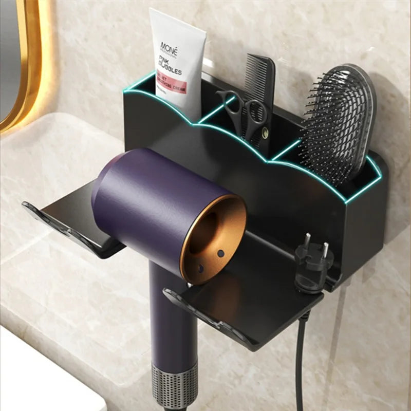 Wall Mounted Hair Holder For Hair Dryer Stand Bathroom Shelf Shaver Straightener Storage Rack Bathroom Organizer