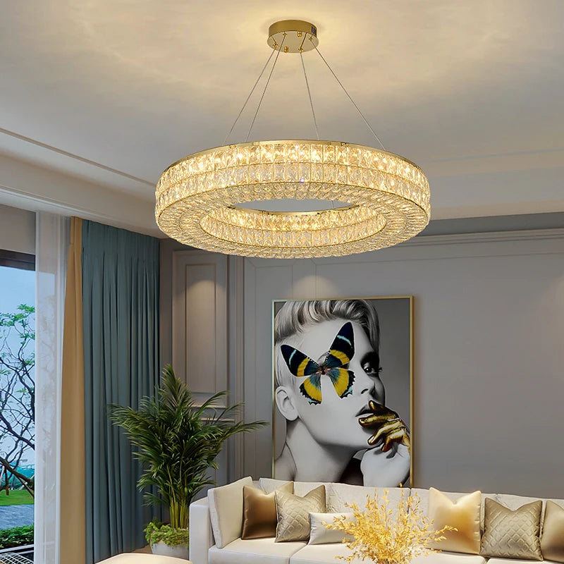 Modern Ring Crystal Chandelier For Living Room Kitchen Cristal Celing Lamps Luxury Home Decor Led Pendant Light Fixture