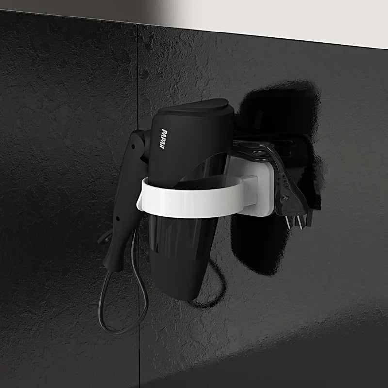 Punch-free Hairdryer Storage Rack Wall Mounted Hair Holder for Home Bathroom Dressing Room
