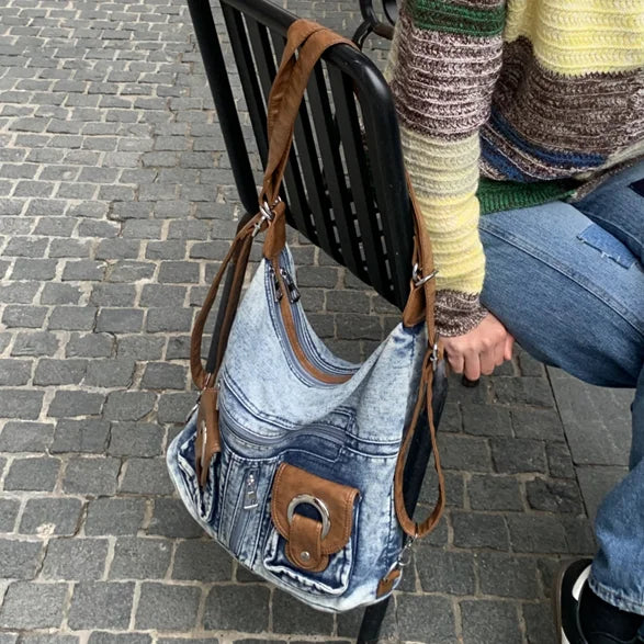 JIAERDI Punk Denim Y2k Bag Women 2023 High Street Pockets Chic Vintage Backpack Ladies Harajuku Casual Messenger Bags Versatile