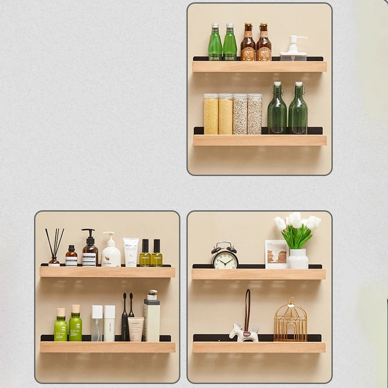 Bathroom Rack Wall-mounted Shower Room Toilet Nordic style Shelf Cosmetic Storage kitchen Multi-purpose Shelf Solid Wood
