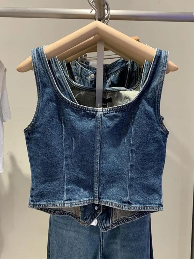 2023 Summer New Women's Vintage Denim Tank Top korean fashion clothing tops women crop cute tops