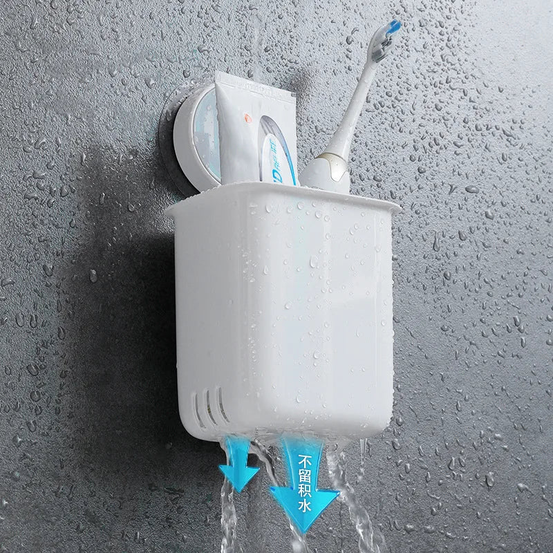 Portable Toothbrush Wall Mounted Holder Toothpaste Mouth Cup Waterproof Holder Drill-Free Bathroom Storage Shelf Rack Organizer