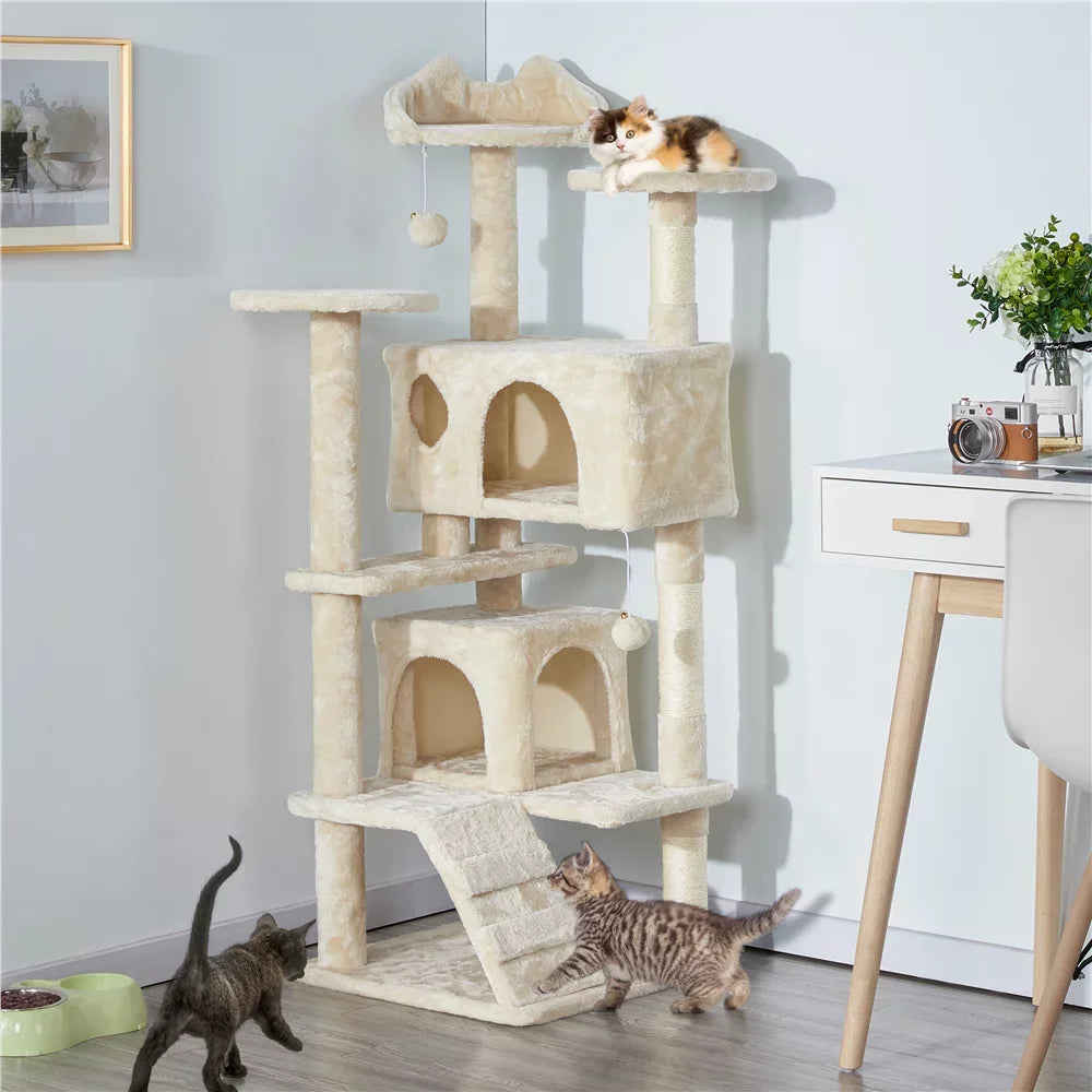 54.5" Double Condo Cat Tree with Scratching Post Tower cat toys cat tree house cat furniture