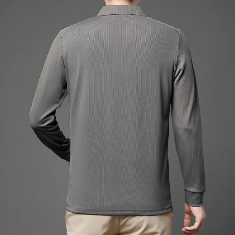 Middle-aged Men's Autumn Turn-down Collar Loose Plus Size POLO Shirt Luxurious Business Long-sleeved Shirt Golf Men Clothing
