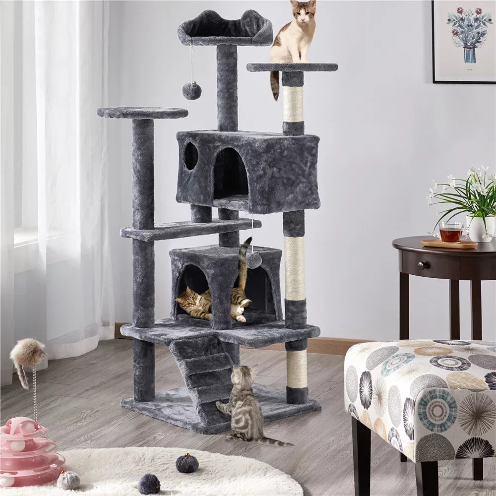 54.5" Double Condo Cat Tree with Scratching Post Tower cat toys cat tree house cat furniture