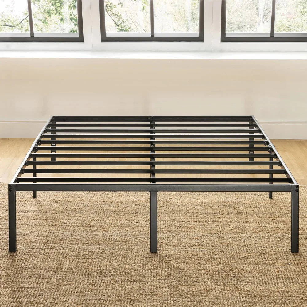 14" Metal Platform Bed Frame, Heavy-Duty Steel Slats, Black, California King bed frame queen bedframe