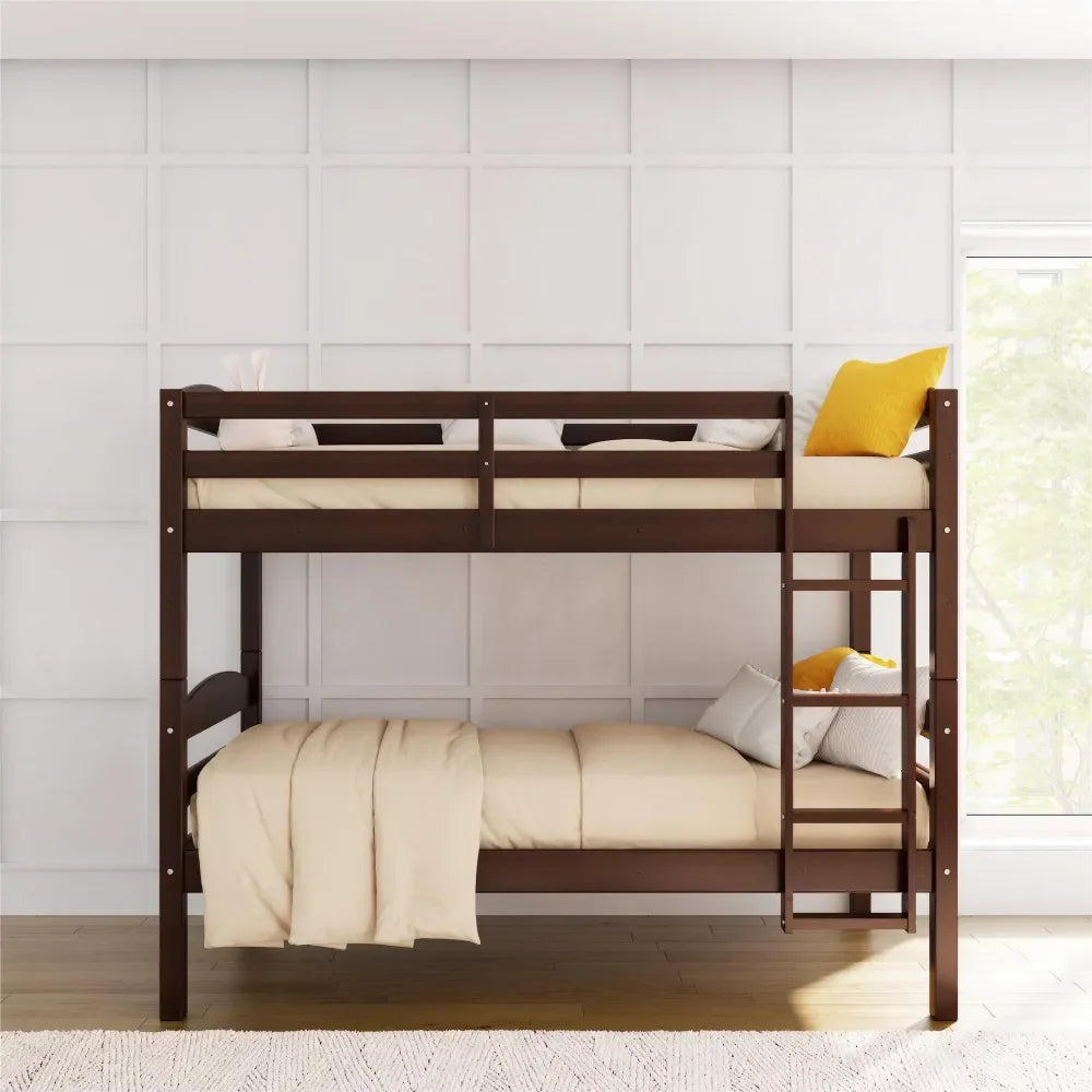 Homes Leighton Solid Wood Twin-over-Twin Convertible Bunk Bed, Mocha bedframe bedroom furniture